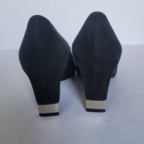 Christian Lacroix Vintage 90s Black Suede Square Toe Quiet Luxury Pumps. Sz 8.5 - Picture 5 of 9